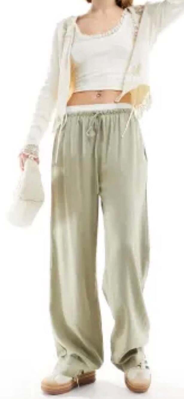 Cotton On Women's Green Linen Blend Drawstring Wide Leg Pants Size 10 NWT